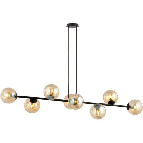 Lampadario Contemporaneo 8 Luci Durga In Acciaio Nero E Sfere In Vetro Ambra