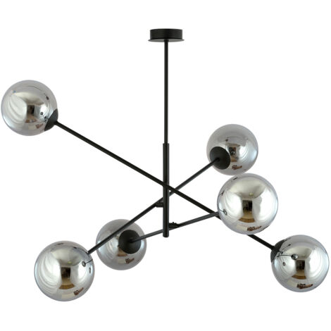 Lampadario 6 Luci Yama In Acciao Nero Con Bracci Regolabili E Vetro Fumè (1/5)