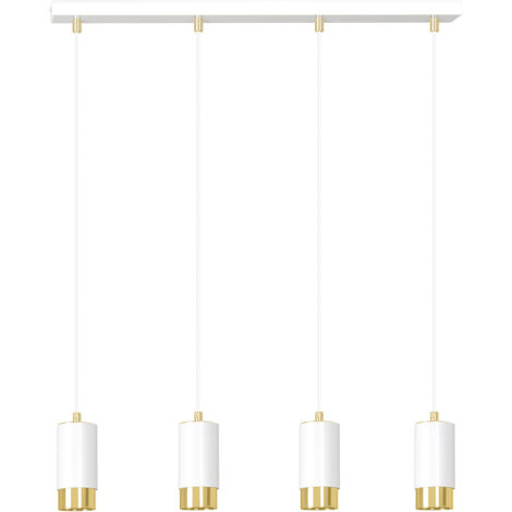 Lampadario 4 Luci Ivar Con Cilindri In Acciaio Bianco E Oro