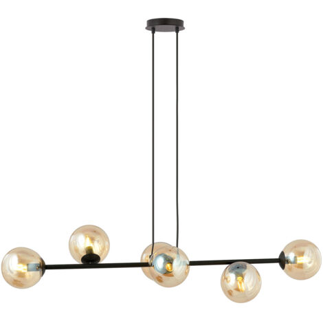 Lampadario Contemporaneo 6 Luci Durga In Acciaio Nero E Sfere In Vetro Ambra