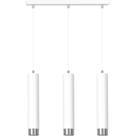 Lampadario 3 Luci Brunilde In Acciaio Bianco E Tubolari In Bianco E Cromo