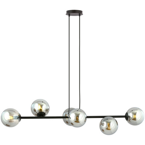 Lampadario Contemporaneo 6 Luci Durga In Acciaio Nero E Sfere In Vetro Fumè