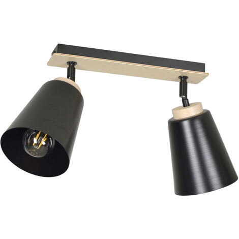 Plafoniera Faretti Spot Orientabili 2 Luci Xiwangmu Acciaio Nero E Legno Naturale (1/5)