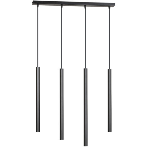 Lampadario 4 Luci Moderno Shu Acciaio Nero E Paralumi A Cilindri Sottili