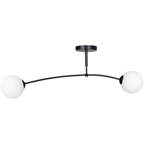 Plafoniera Moderna 2 Luci Susanoo In Acciaio Nero E Vetri A Sfera In Bianco