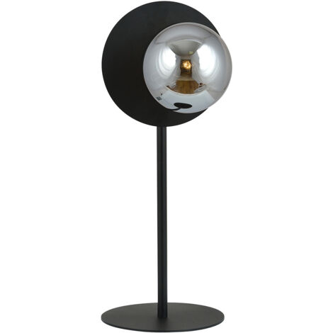 Lampada Da Tavolo Contemporanea Ippolita 1 Luce In Acciaio Nero E Vetro Fumè