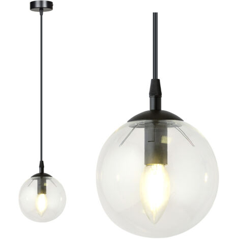 Sospensione Moderna 1 Luce Kali In Acciaio Nero E Sfera In Vetro Trasparente (1/5)