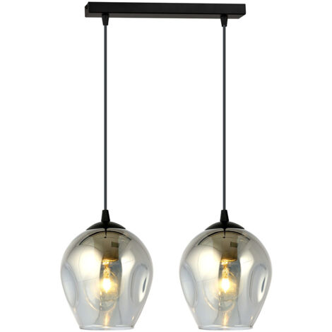 Lampadario 2 Luci Fuxi In Acciaio Nero E Vetri Fumè