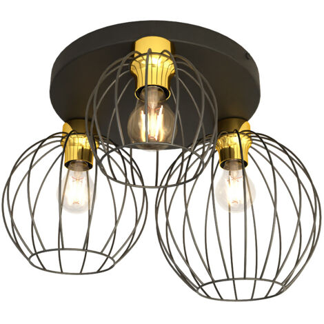 Plafoniera Minimal Industrial Geb 3 Luci Tonda Nera E Oro
