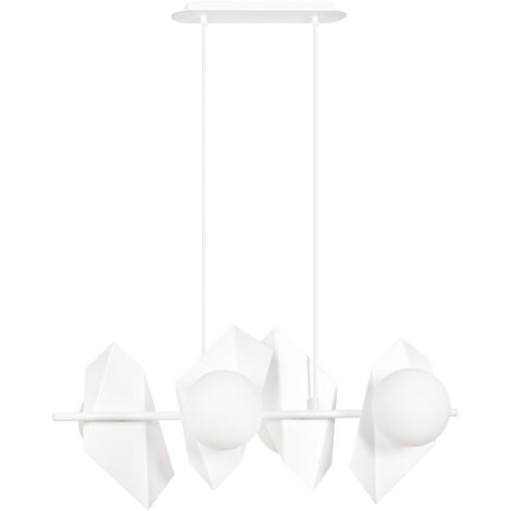 Lampadario 4 Luci Moderno Parvati In Acciaio Bianco E Sfere Vetro Opalino