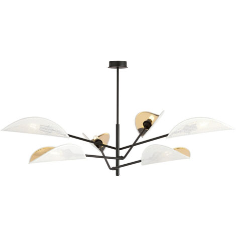 Lampadario 6 Luci Eridano In Acciao Nero E Bianco Oro Con Bracci Mobili