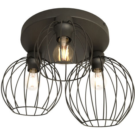 Plafoniera Minimal Industrial Geb 3 Luci Tonda Nera