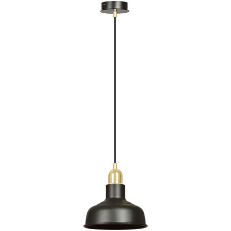 Sospensione Industrial 1 Luce Kubera In Acciaio Nero Con Elementi In Oro (1/5)