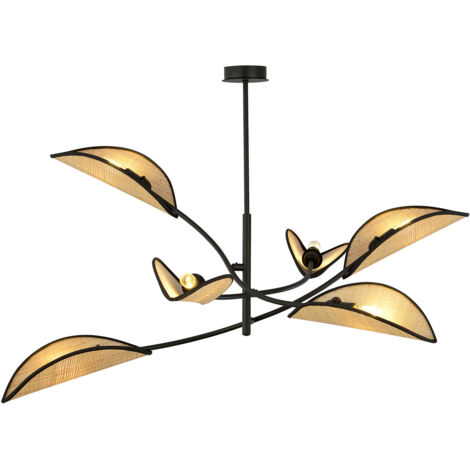 Sospensione Nordica 6 Luci Ares In Acciaio E Rattan Con Bracci Regolabili (1/5)