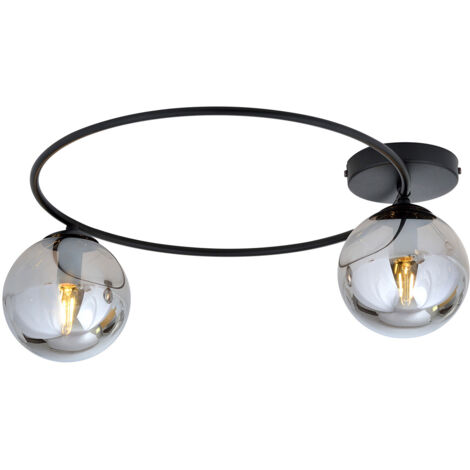 Plafoniera Minimal 2 Luci Perseo In Acciaio Nero E Sfere In Vetro Fumè
