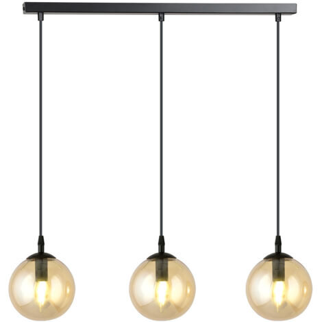 Sospensione Moderna 3 Luci Kali In Acciaio Nero E Sfere In Vetro Ambra