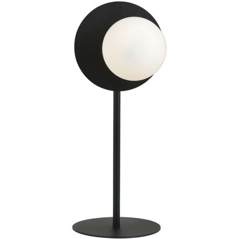 Lampada Da Tavolo Contemporanea Ippolita 1 Luce In Acciaio Nero E Vetro Opalino (1/5)