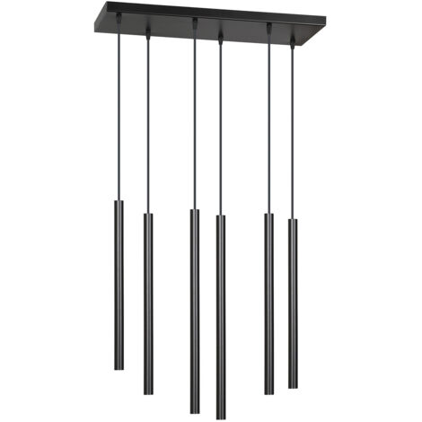 Lampadario 6 Luci Moderno Shu Acciaio Nero E Paralumi A Cilindri Sottili