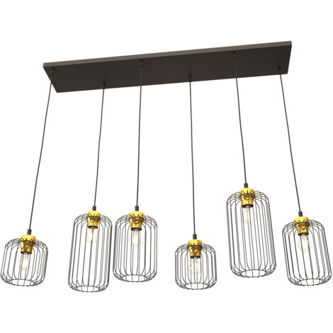Sospensione Minimal Industrial Minerva 6 Luci Lineari Nera E Oro (1/5)