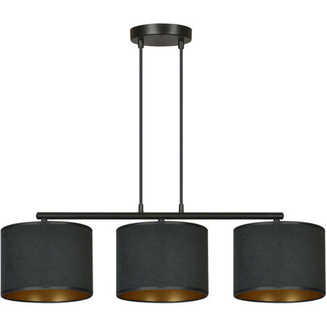 Lampadario 3 Luci Ganesha In Acciaio Nero E Paralumi In Tessuto Nero