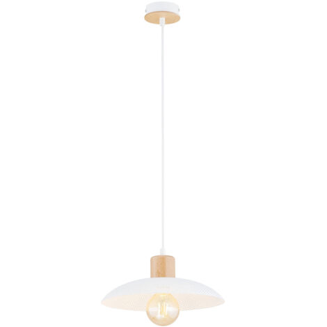 Sospensione Nordica Ishtar 1 Luce In Legno E Acciaio Bianco