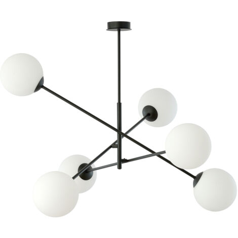 Lampadario 6 Luci Yama In Acciao Nero Con Bracci Regolabili E Vetro Opale (1/5)