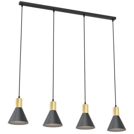 Lampadario 4 Luci Heimdall In Acciaio Nero E Paralumi Conici Nero E Oro