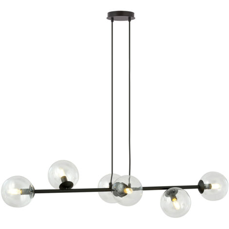 Lampadario Contemporaneo 6 Luci Durga In Acciaio Nero E Sfere Vetro Trasparente