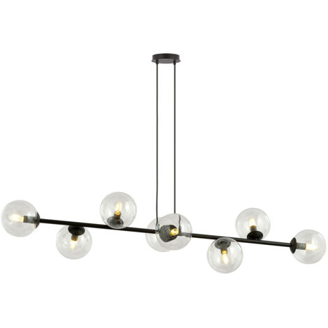 Lampadario Contemporaneo 8 Luci Durga In Acciaio Nero E Sfere Vetro Trasparente