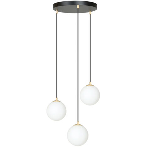 Sospensione Contemporanea Nuada 3 Luci In Acciaio Nero/Oro Sfere Vetro Bianco (1/5)