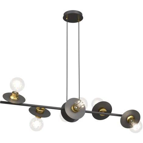 Lampadario 6 Luci Eos In Acciaio Nero E Oro Con Barra E Diffusori A Piatti (1/5)
