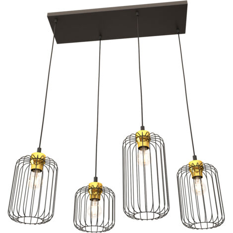 Sospensione Minimal Industrial Minerva 4 Luci Lineari Nera E Oro (1/5)