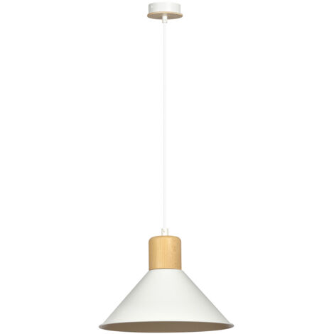 Sospensione Nordica 1 Luce Chandra In Acciaio Bianco E Legno (1/5)