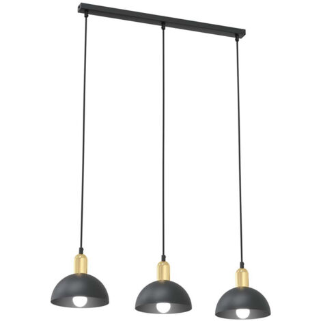 Lampadario 3 Luci Idunn In Acciaio Nero E Oro Diffusori A Cupola (1/2)