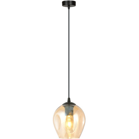 Sospensione 1 Luce Fuxi In Acciaio Nero E Vetro Ambra (1/5)