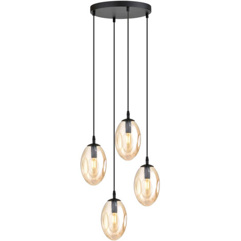 Sospensione Minimal 4 Luci Atalanta Acciaio Nero E Vetro Ambra (1/5)
