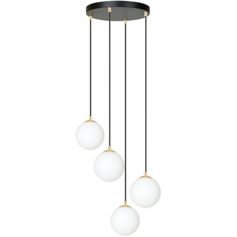 Sospensione Contemporanea Nuada 4 Luci In Acciaio Nero/Oro Sfere Vetro Bianco