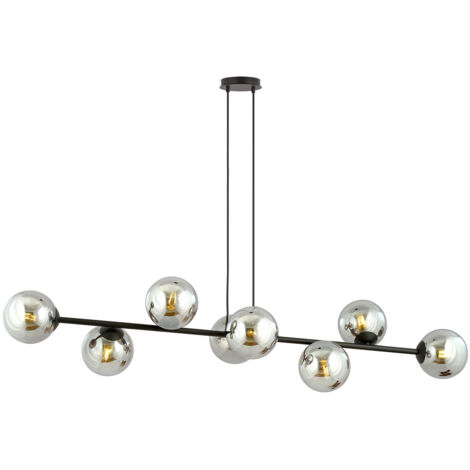 Lampadario Contemporaneo 8 Luci Durga In Acciaio Nero E Sfere In Vetro Fumè