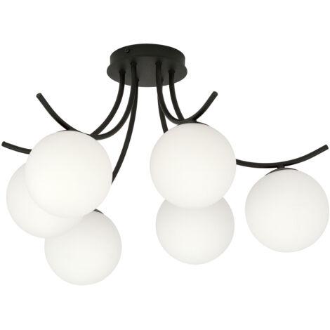 Plafoniera Moderna 6 Luci Coeo In Acciaio Nero E Diffusori In Vetro Opale (1/5)