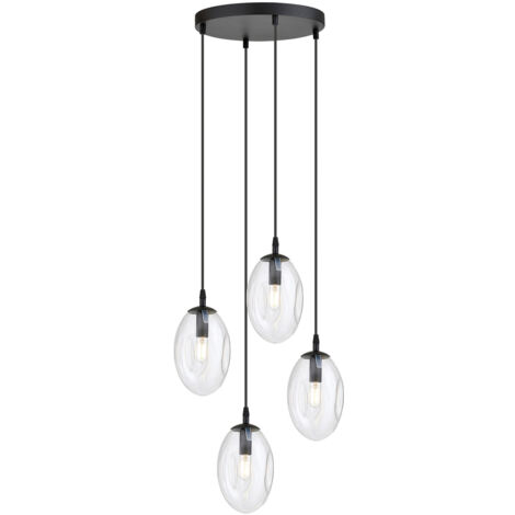 Sospensione Minimal 4 Luci Atalanta Acciaio Nero E Vetro Trasparente (1/5)