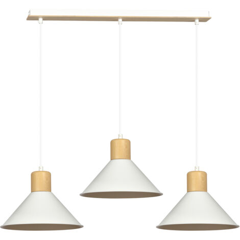 Sospensione Nordica 3 Luci Chandra In Acciaio Bianco E Legno (1/5)