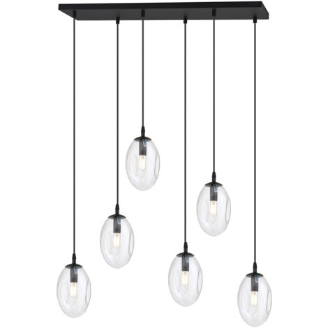 Sospensione Minimal 6 Luci Atalanta Acciaio Nero E Vetro Trasparente (1/5)