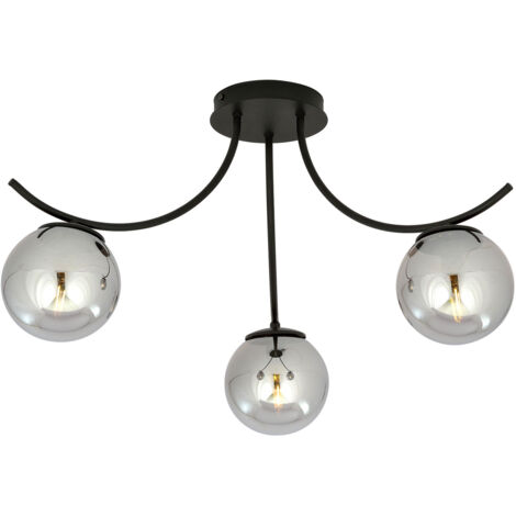 Plafoniera Moderna 3 Luci Coeo In Acciaio Nero E Diffusori In Vetro Fumè