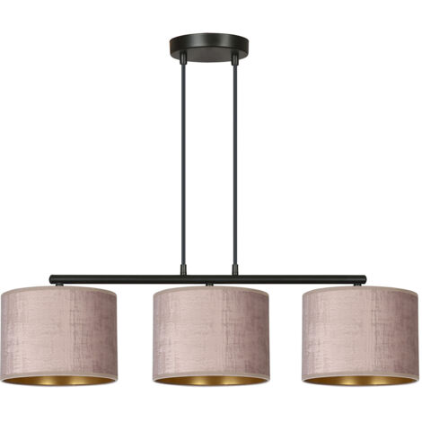 Lampadario 3 Luci Ganesha In Acciaio Nero E Paralumi In Tessuto Rosa