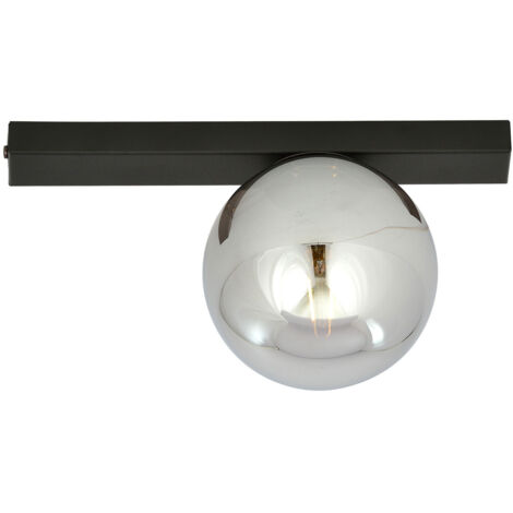 Plafoniera Moderna 1 Luce Giapeto Barra In Acciaio Nero E Sfera Di Vetro Fumè (1/5)