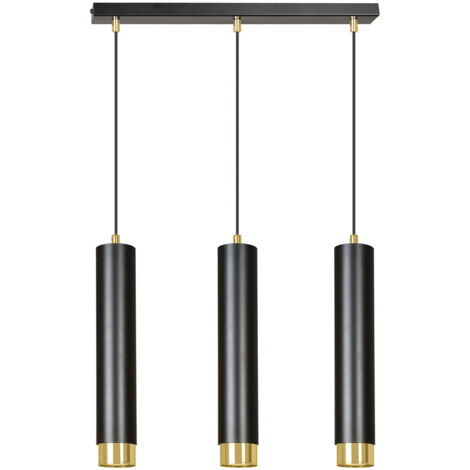 Lampadario 3 Luci Brunilde In Acciaio Nero E Tubolari In Nero E Oro
