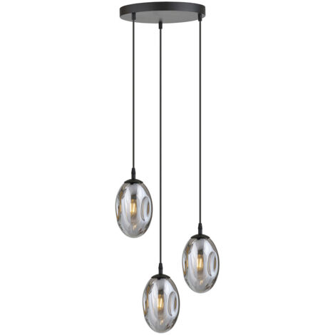 Sospensione Minimal 3 Luci Atalanta Acciaio Nero E Vetro Fumè
