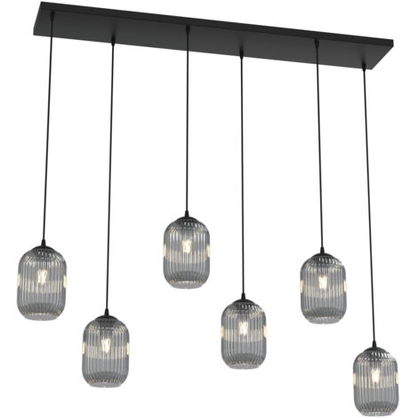 Lampadario 6 Luci Selene In Acciaio Nero E Vetri Plissettati Fumè (1/5)