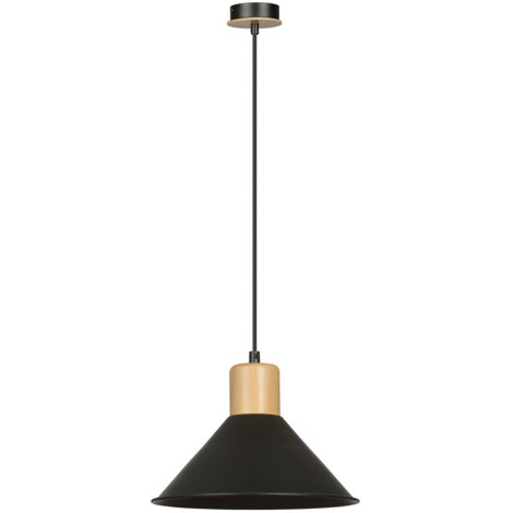 Sospensione Nordica 1 Luce Chandra In Acciaio Nero E Legno (1/5)
