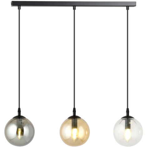 Sospensione Moderna 3 Luci Kali In Acciaio Nero E Sfere In Vetro Multicolor